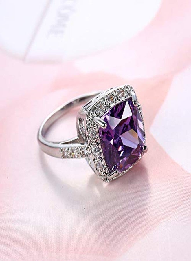 JerMrasra Birthstone Rings for Women White Gold Amethyst Cocktail Rings Purple CZ Engagement Ring Princess Cut Square Cubic Zirconia 925 Sterling Silver Shiny Full Diamond Ring for Women（6） - Image 4